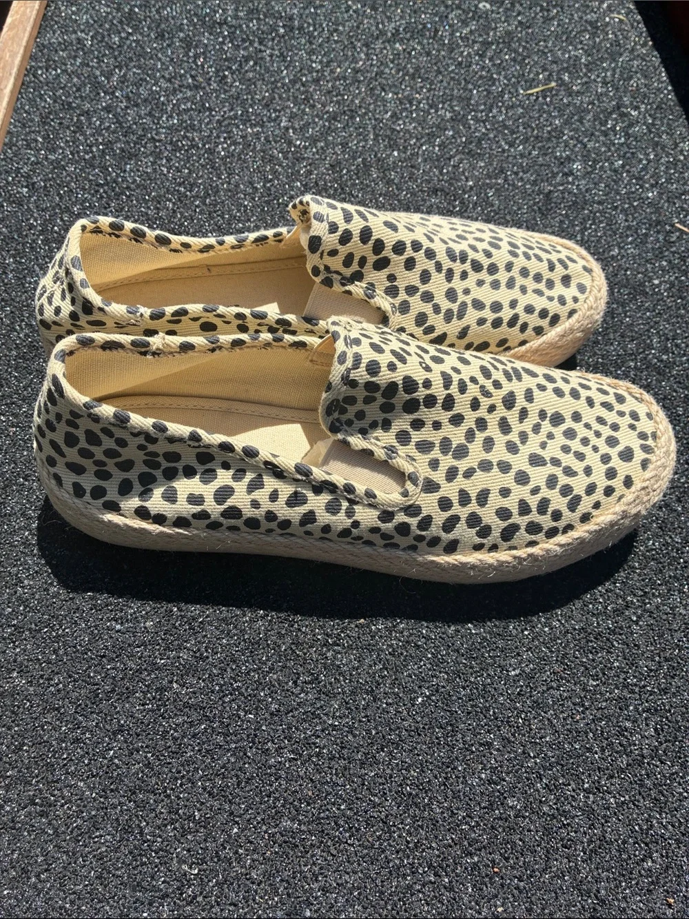 Esprit Nadine Canvas Slip-On Espadrille Sneakers in Beige with Black Spot Print